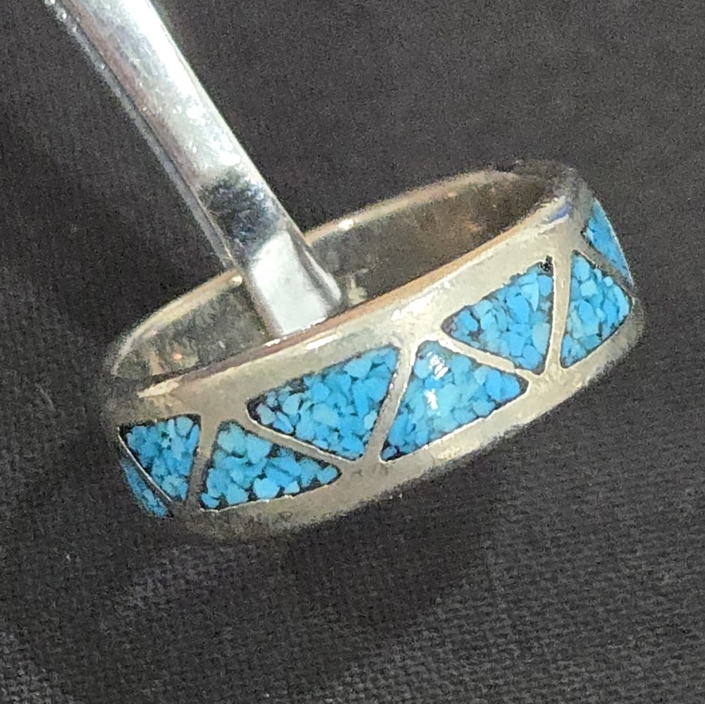 Silver and Blue Inlay Ring - Size 7